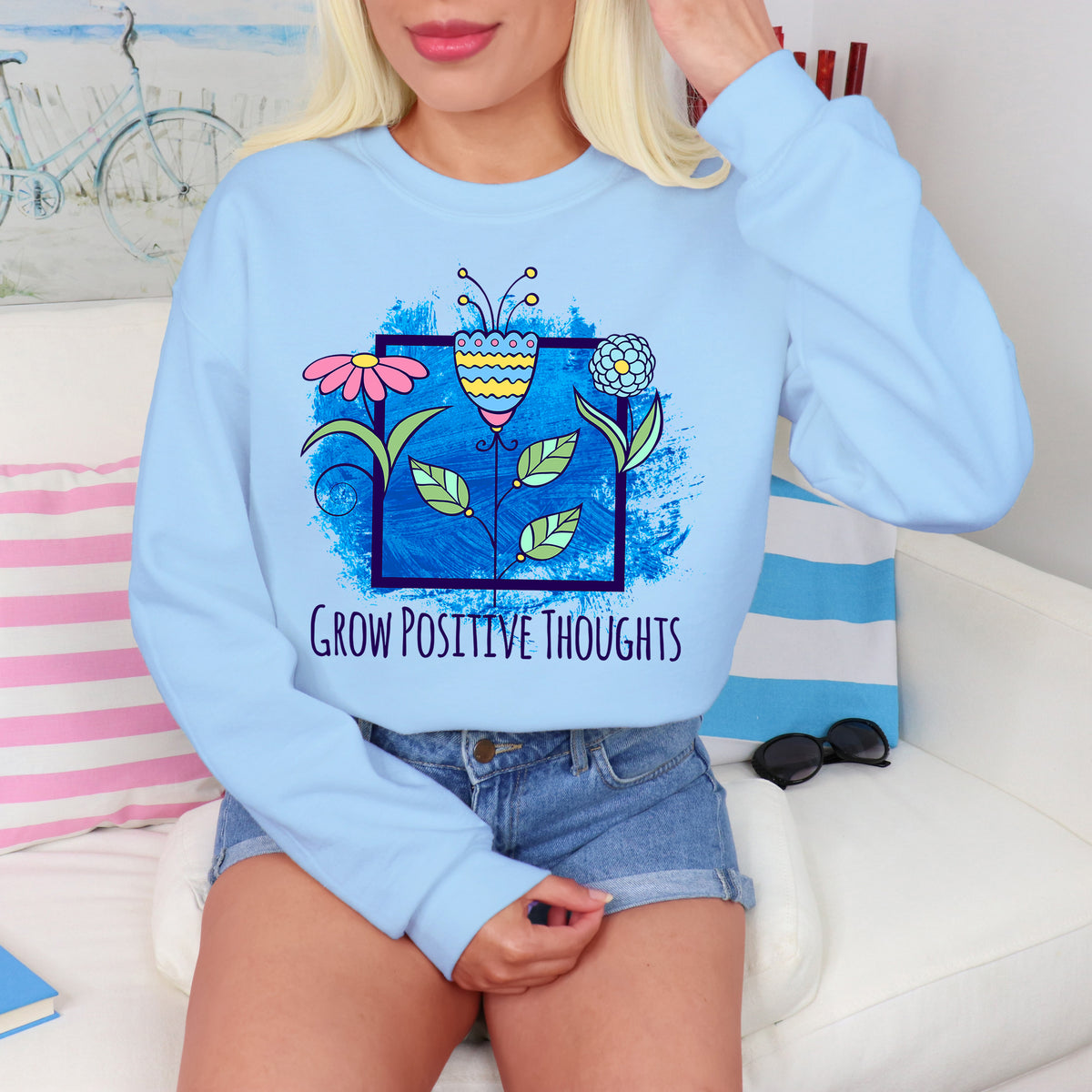 Positive Thoughts School Psychologist Shirt | Light Blue Sweatshirt