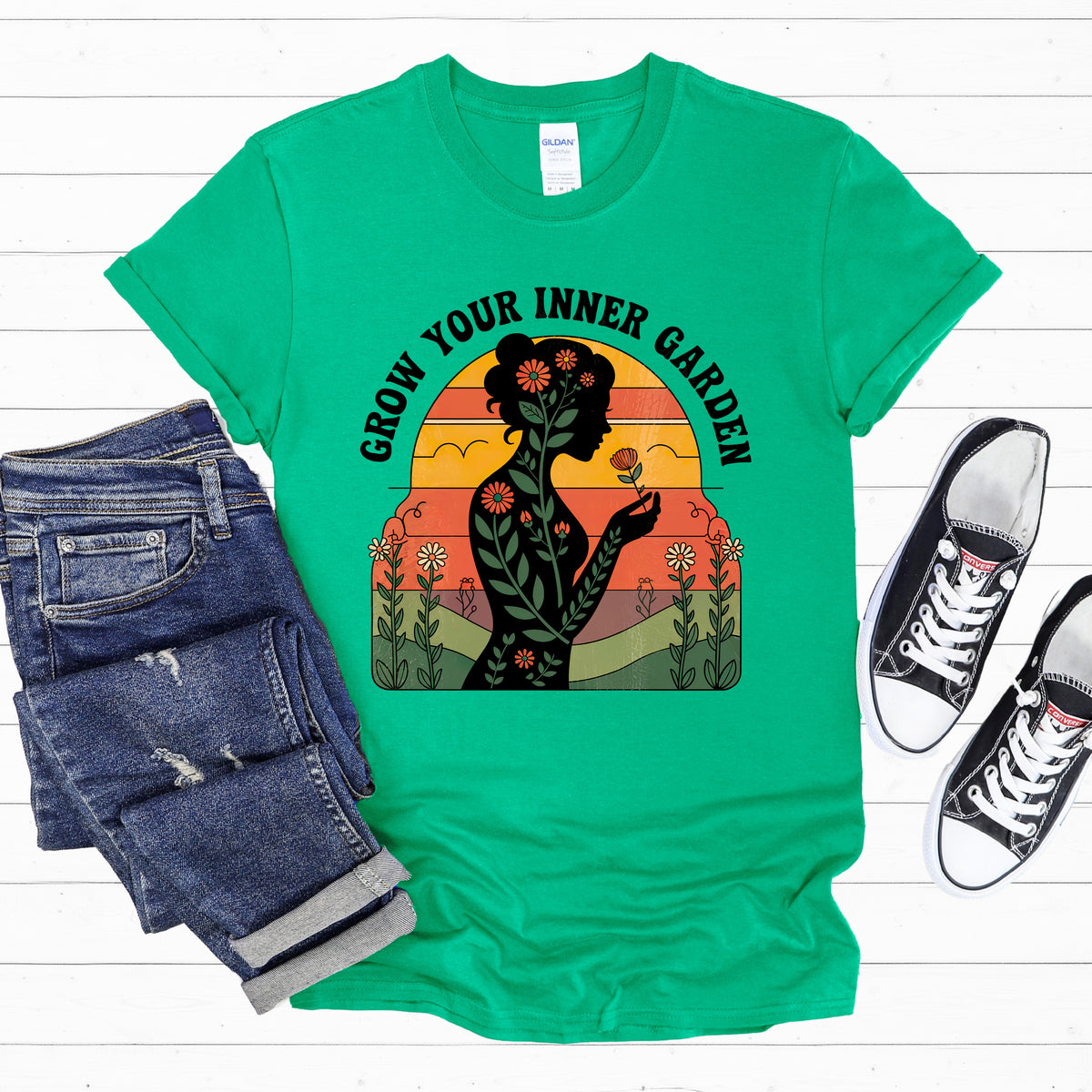 Grow Your Inner Garden Motivational Shirt | Heather Irish Green Unisex Soft Style T-shirt