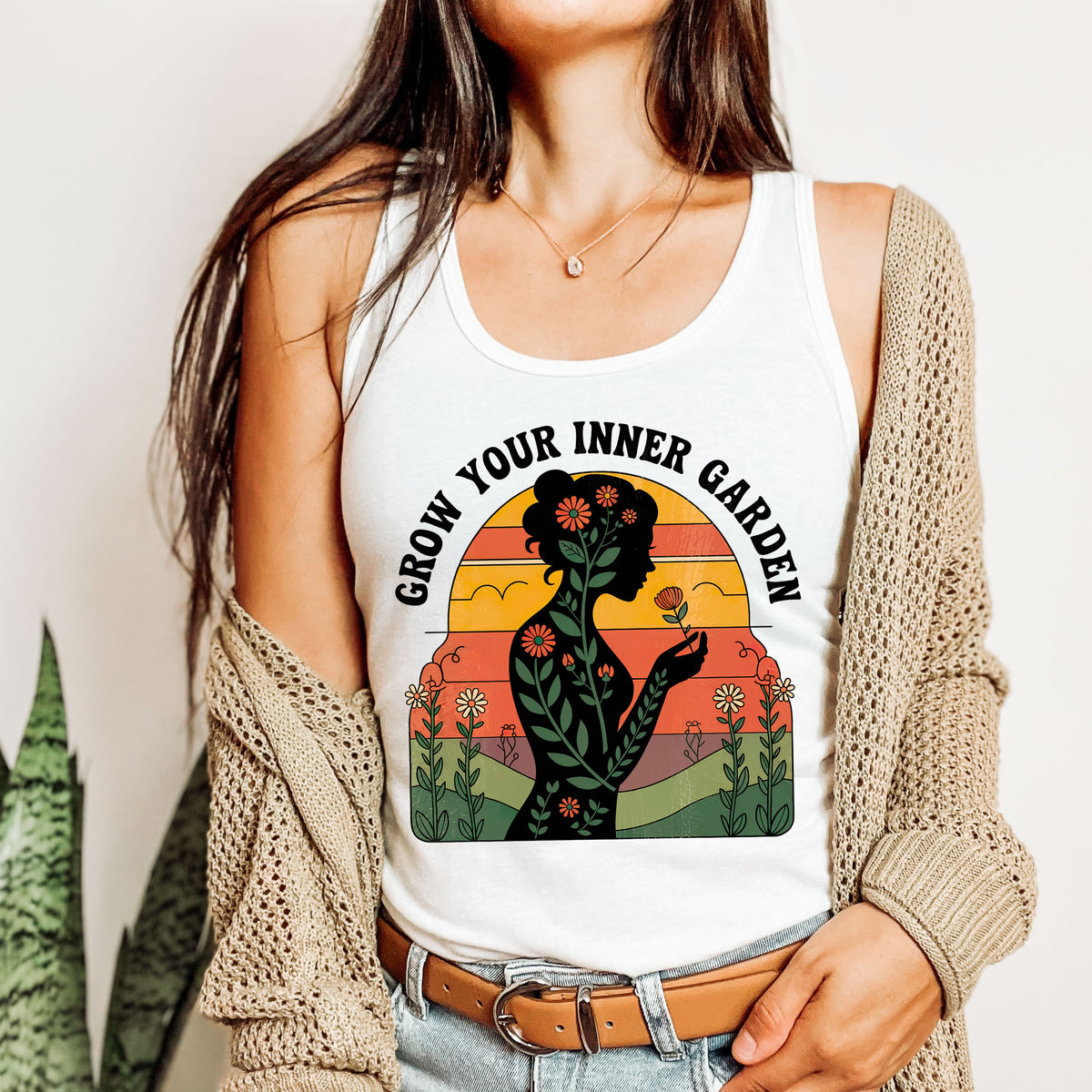 Grow Your Inner Garden Motivational Shirt | Women's Slim-Fit White Tank Top
