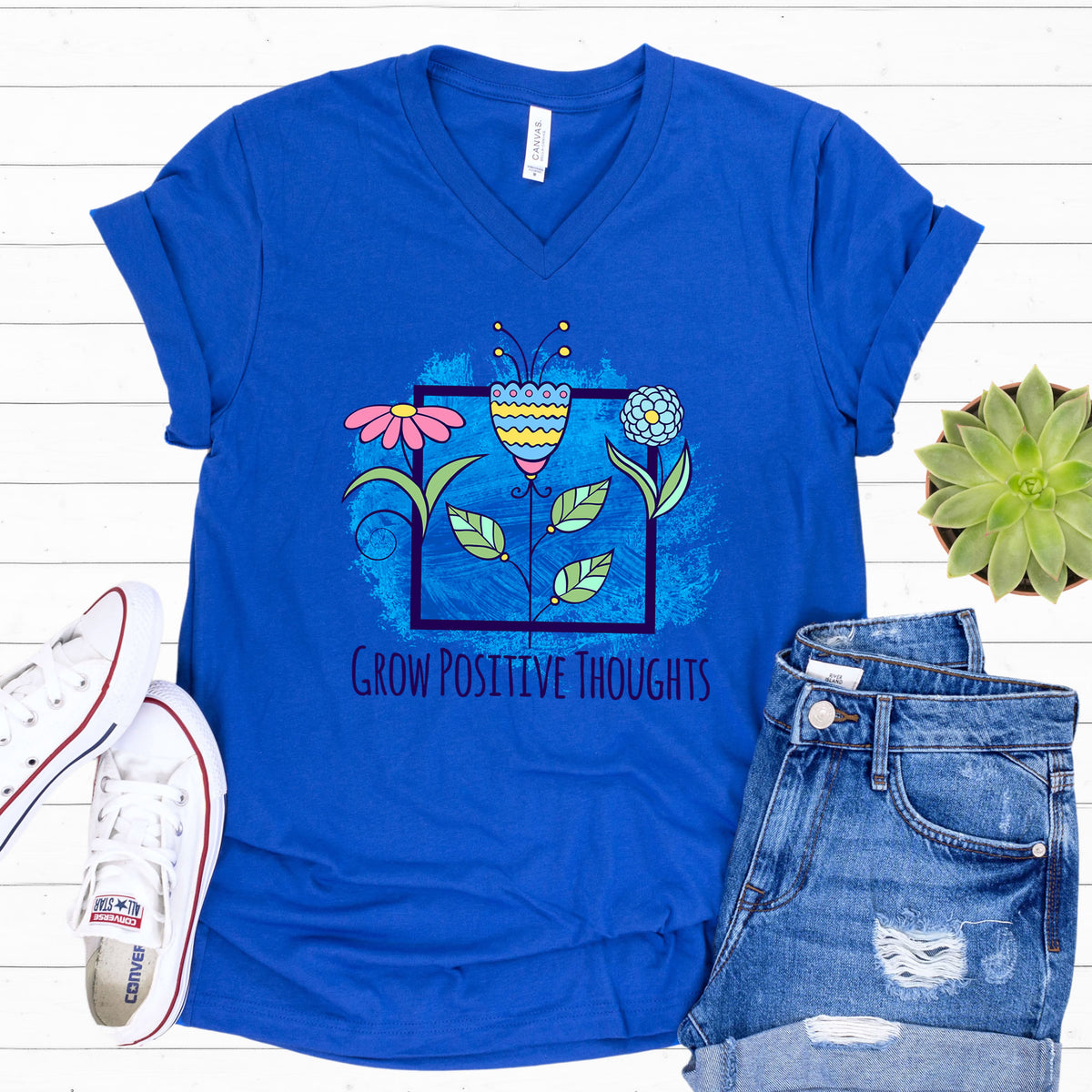 Positive Thoughts School Psychologist Shirt  | Royal Blue V-neck T-shirt