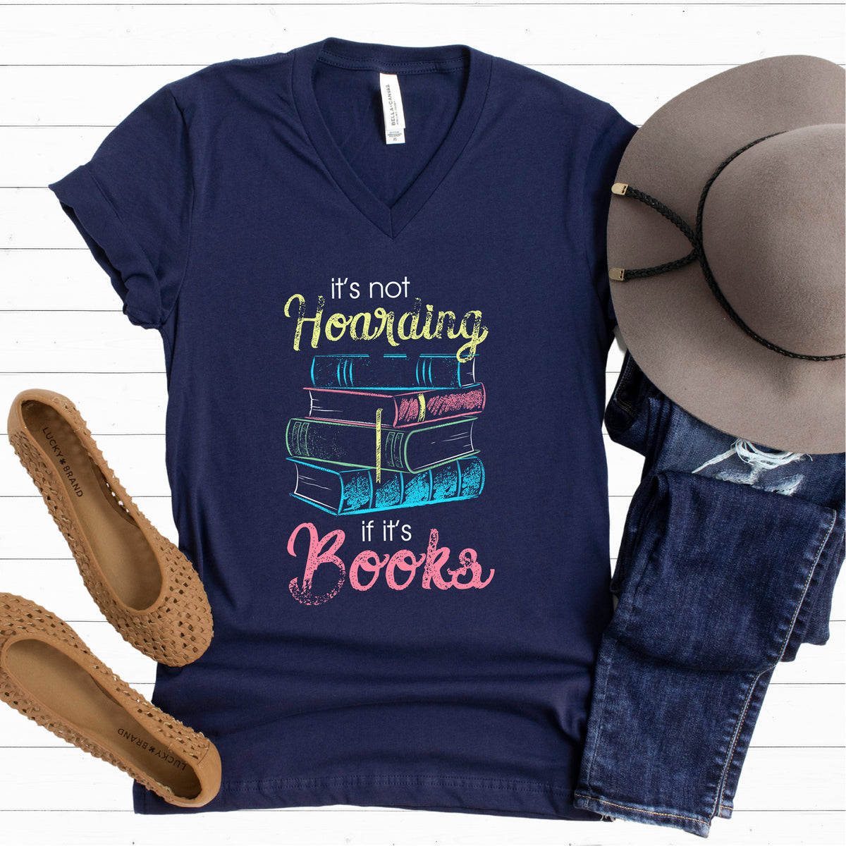 It's Not Hoarding Book Lover Funny T-shirts  | Navy Unissex V-neck T-shirt