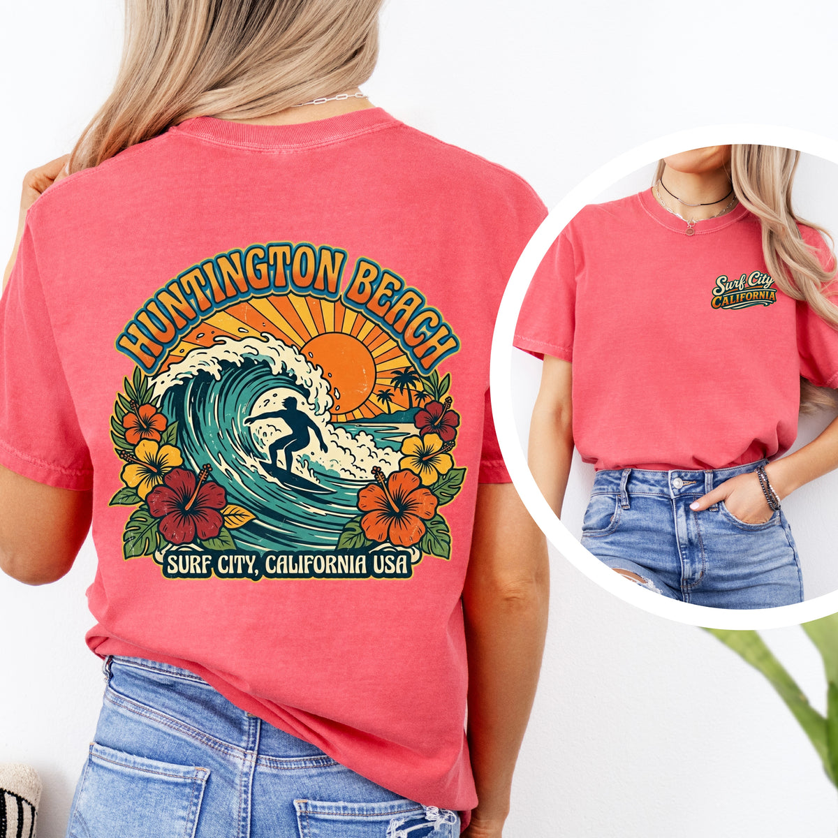 Surf City Huntington Beach Shirt  | Watermelon Garment-dyed T-shirt