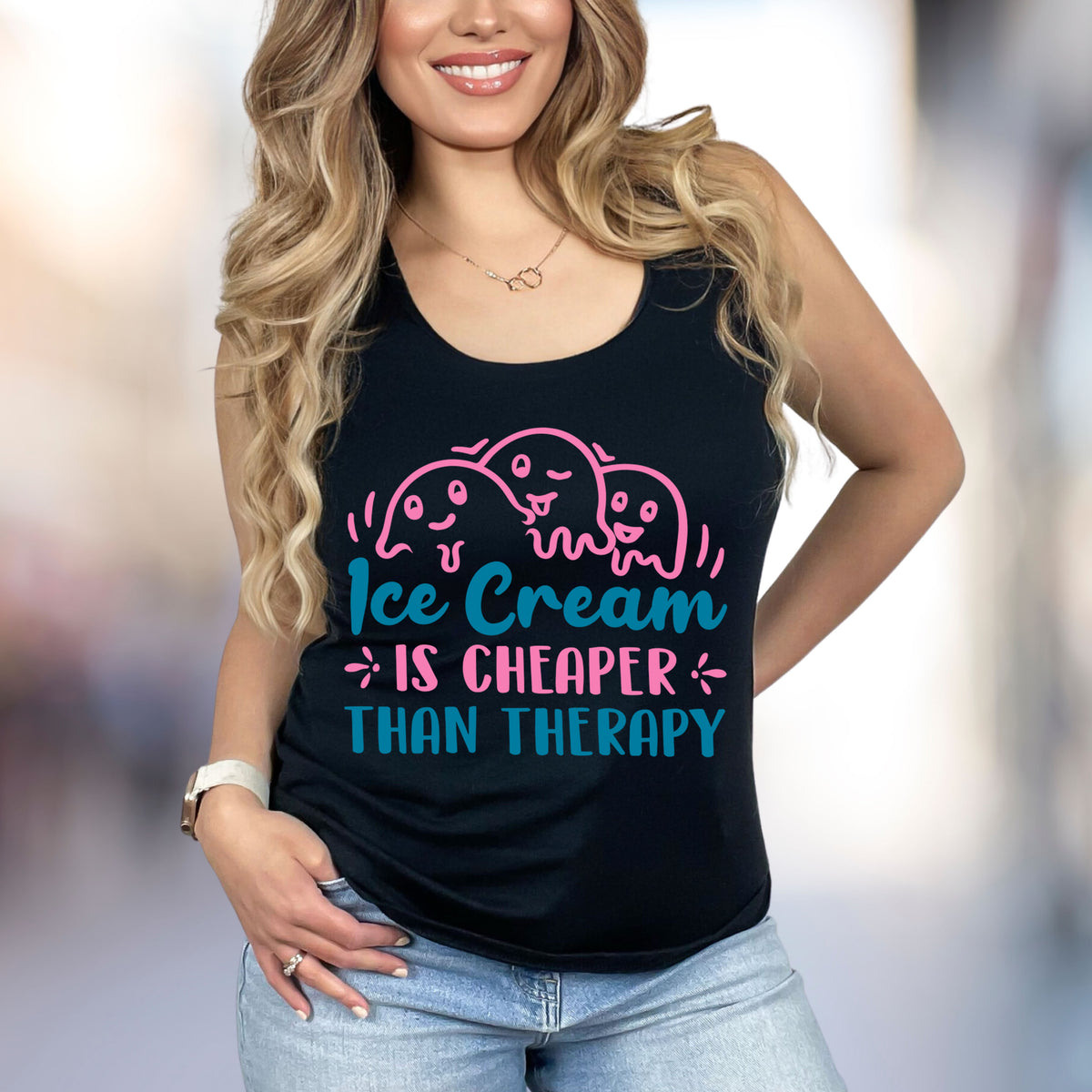 Ice Cream Therapy Funny Psychology Shirt | Black Racerback Tank Top