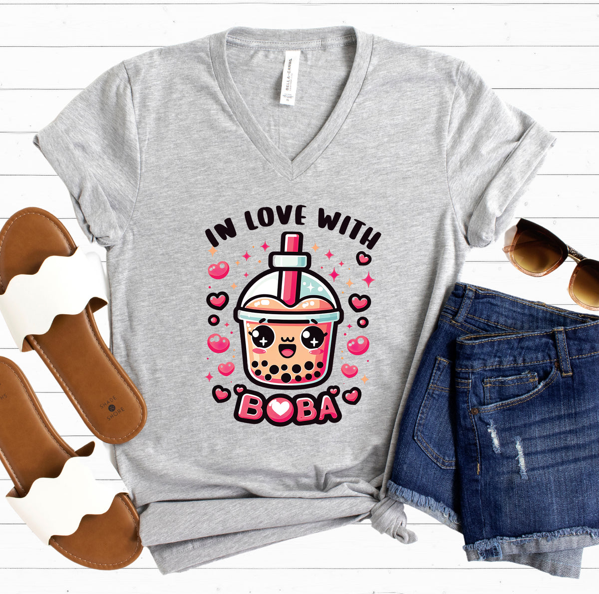 In Love With Boba Tea Lover Kawaii Shirt | Unisex V-neck T-shirt