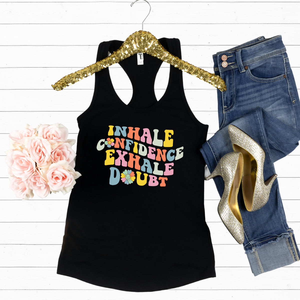 Inhale Exhale Retro School Counselor Shirt | Psychology Shirt | Women's Black Racerback Tank top