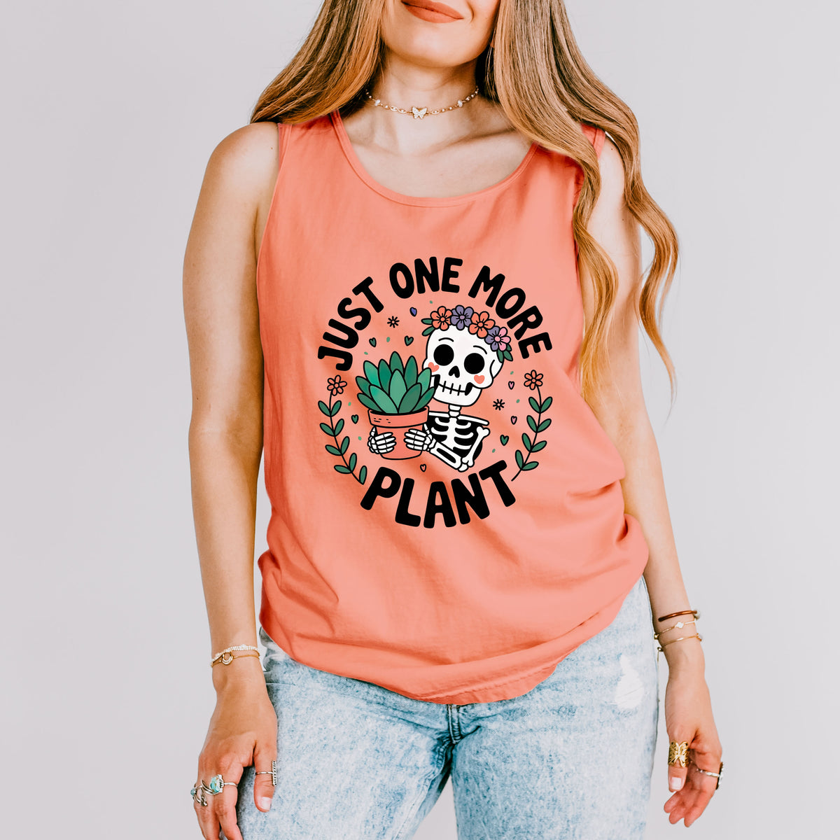 Just One More Plant Cute Skeleton Shirt | Terracotta Comfort Colors Tank Top