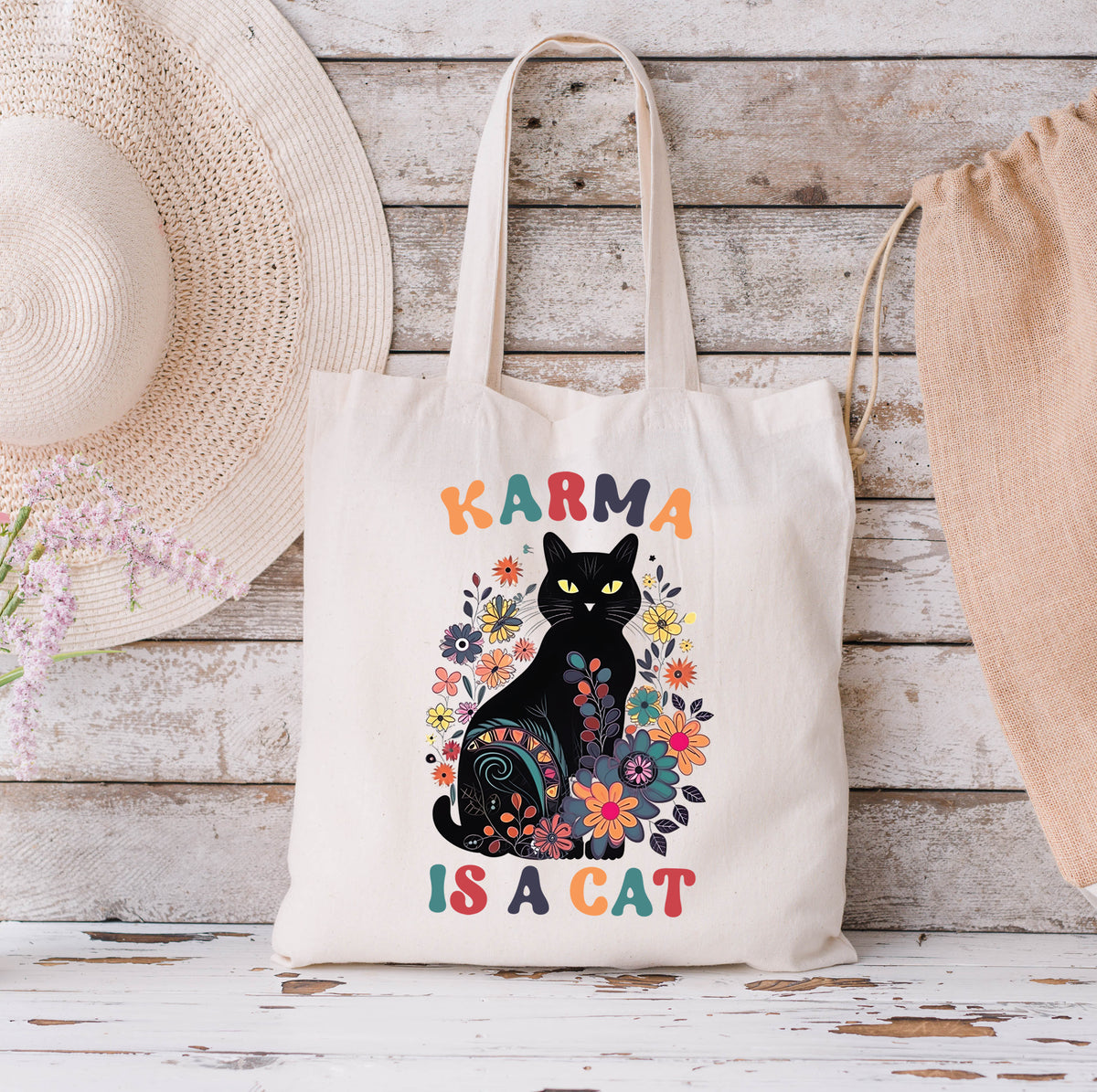 Karma Is a Cat Tote Bag 