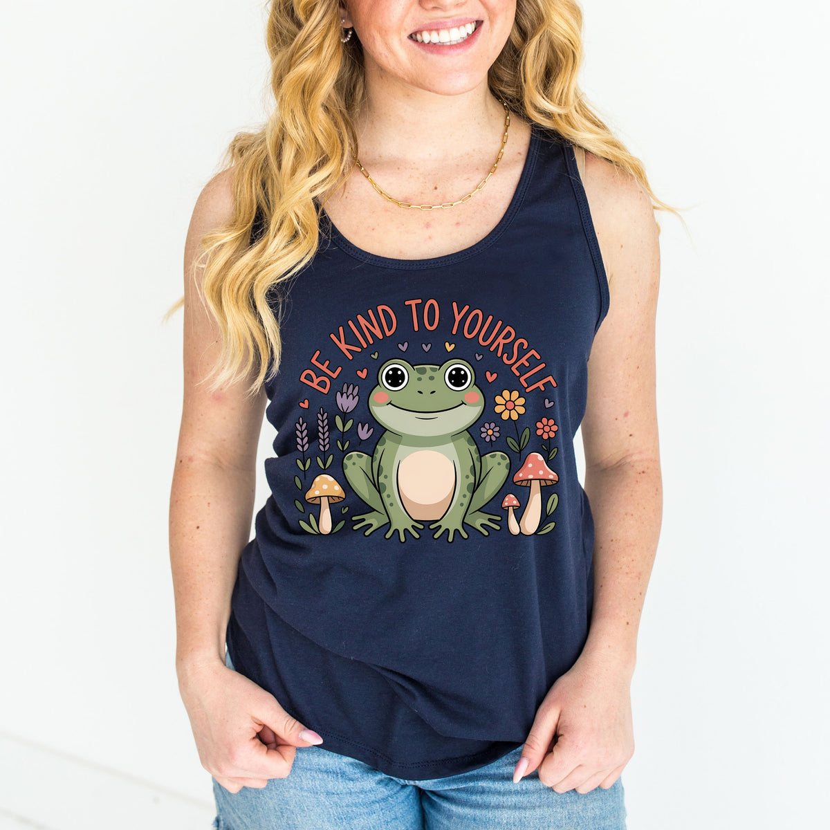 Be Kind To Yourself Cottagecore Frog Tank Top | Mental Health Counselor Shirt | Positive Psychologist Gift