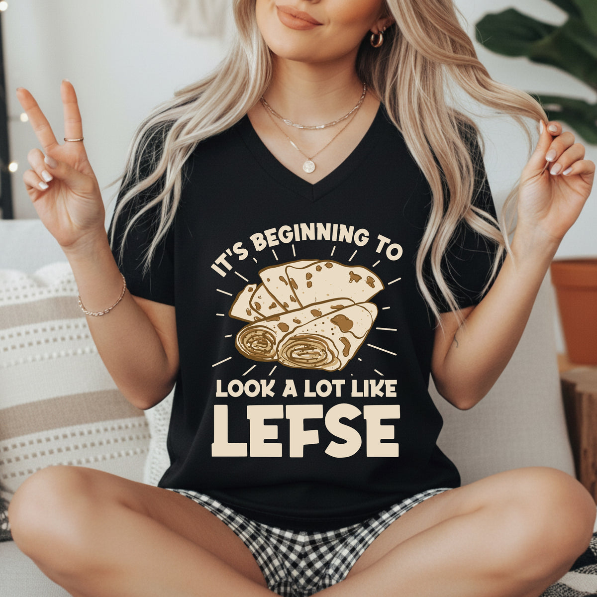 Lefse Funny Holiday Baking Shirt |Scandinavian Minnesota Baker Gift| | Unisex Jersey V-neck T-shirt