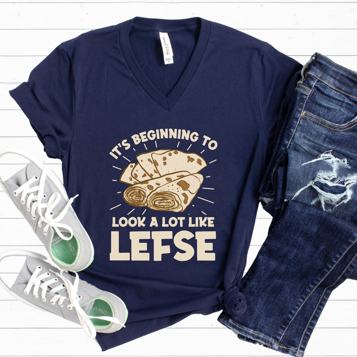 Lefse Funny Holiday Baking Shirt |Scandinavian Minnesota Baker Gift| | Unisex Jersey V-neck T-shirt