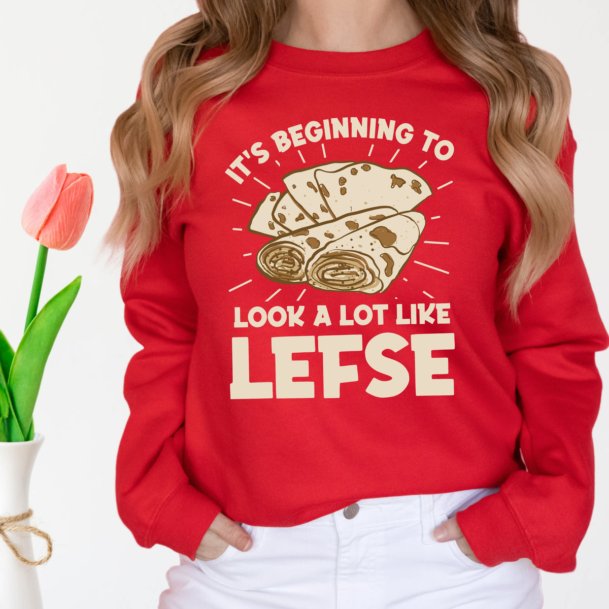 Norwegian Lefse Funny Holiday Baking Shirt | Red Crewneck Sweatshirt