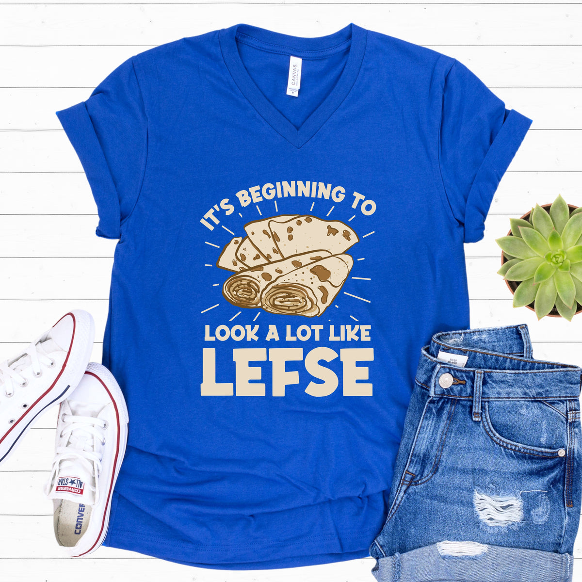 Lefse Funny Holiday Baking Shirt |Scandinavian Minnesota Baker Gift| | Unisex Jersey V-neck T-shirt