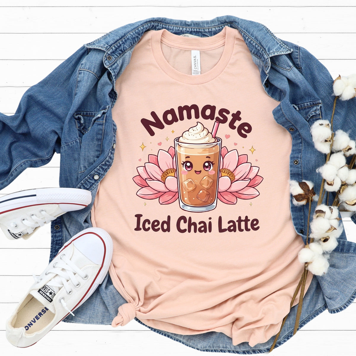 Namaste Iced Chai Latte Tea Shirt | Heather Peach Jersey Tshirt