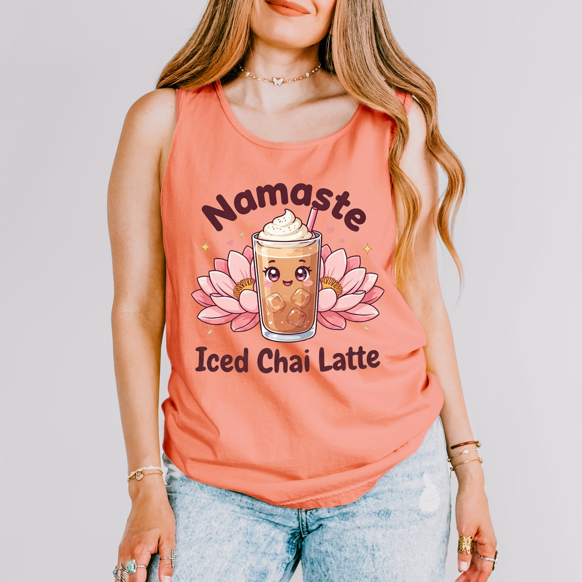 Namaste Iced Chai Latte Tea Shirt  | Terracotta Garment Dyed Tank Top