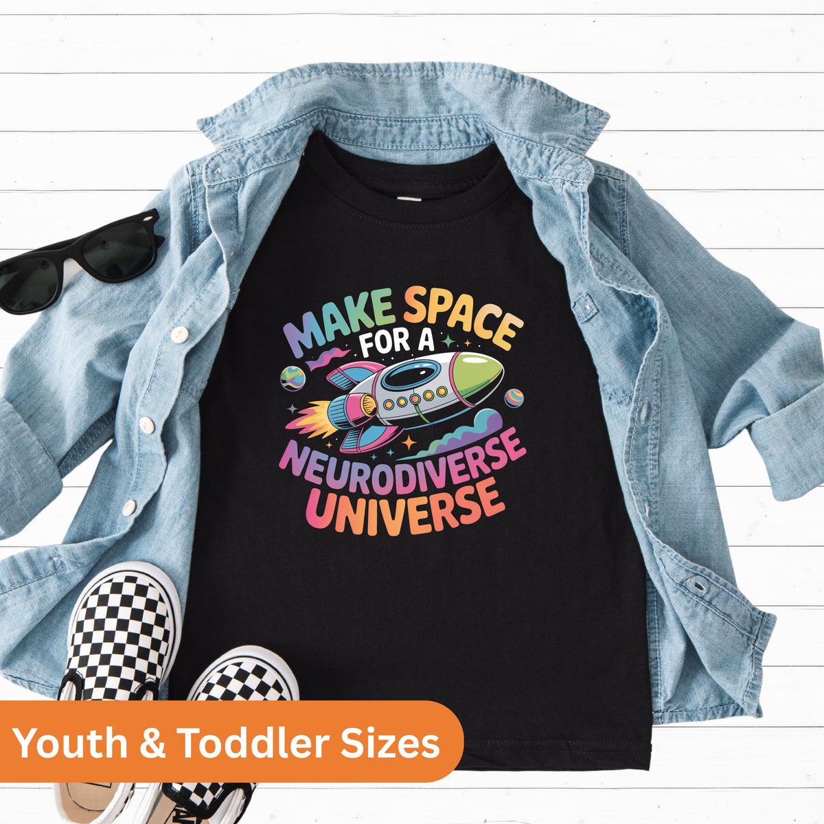 Neurodiverse Universe Neurodiversity Shirt  | Youth Black T-shirt