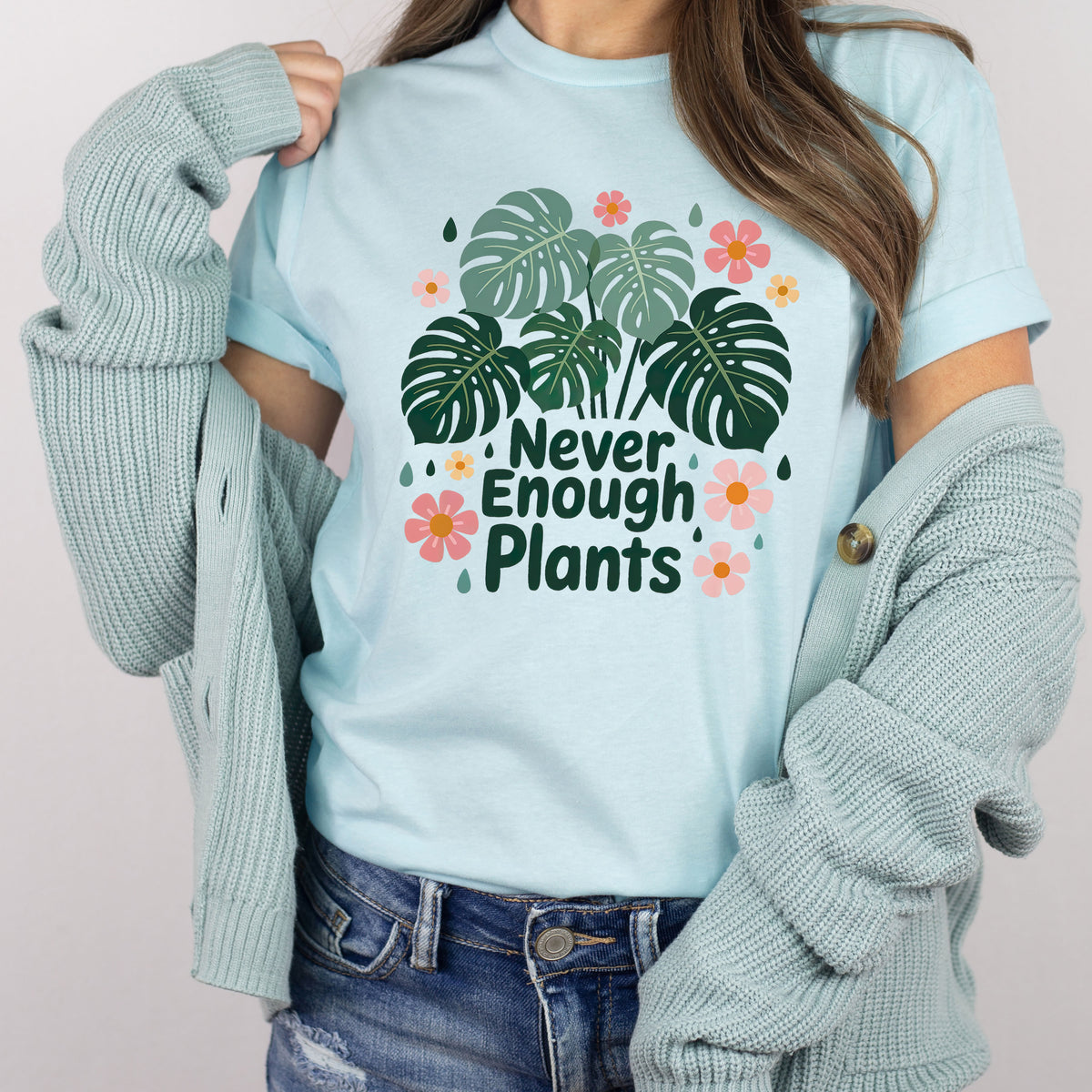 Never Enough Plants Monstera Plant Mom Shirt | Heather Ice Blue Unisex Jersey T-shirt