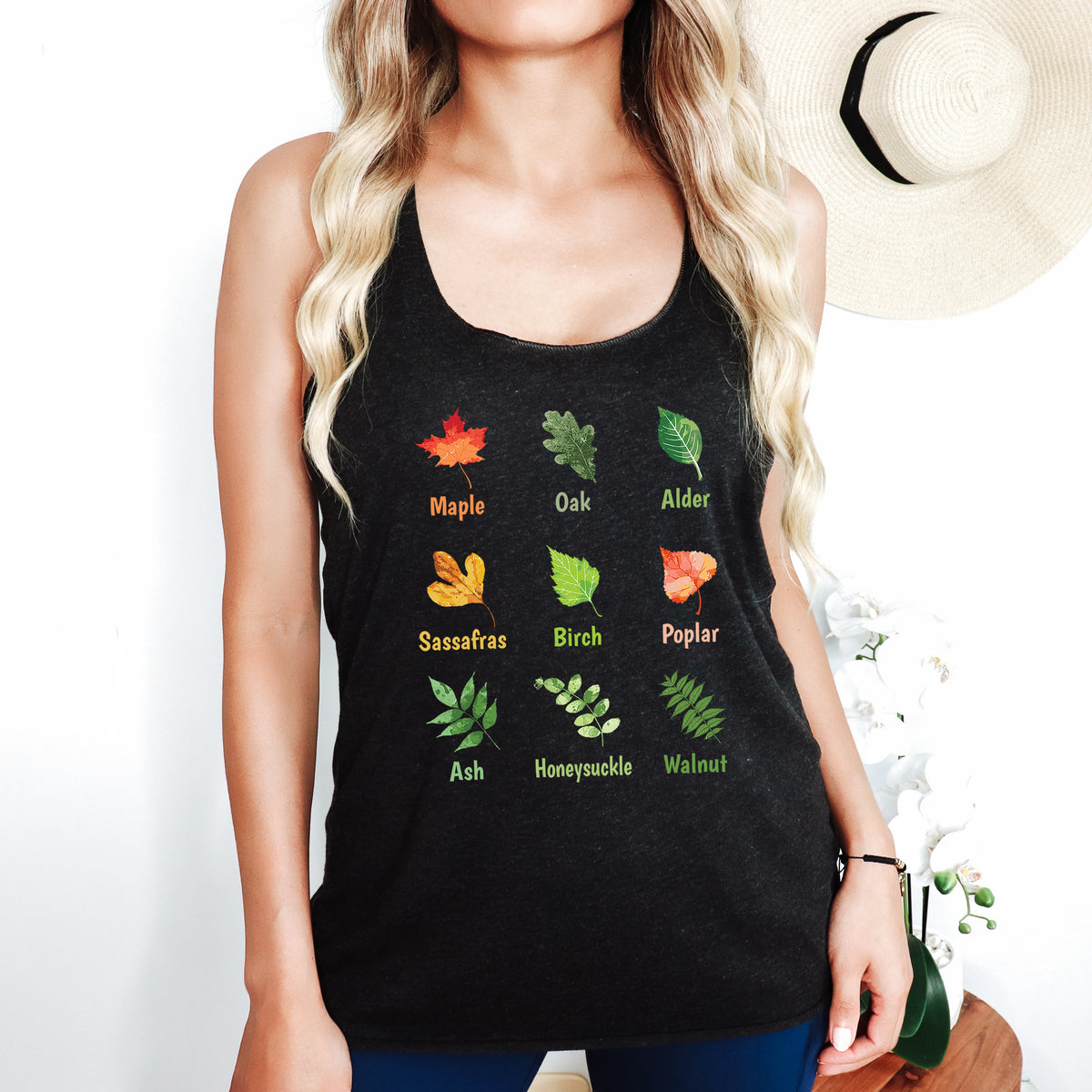 Oak Leaf Fall Leaves T-shirt | Vintage Black Racerback Tank Top