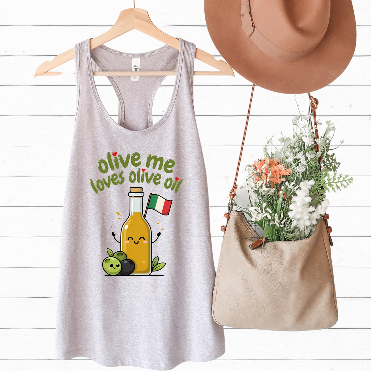 Olive Me Loves Olive Oil Italy Lover Shirt | Funny Italian Gift | Women's Ideal Racerback Tank Top