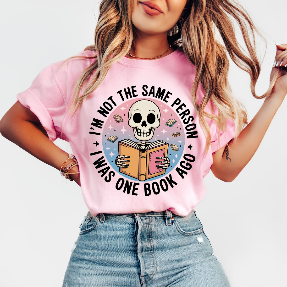 Skeleton Book Shirt | Blossom Pink Comfort Colors Tshirt