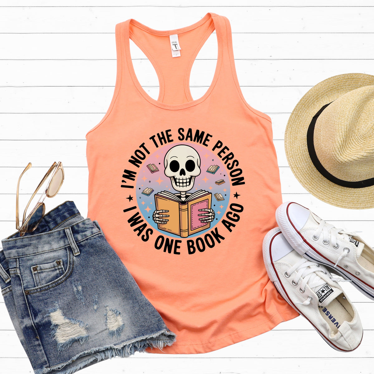 Skeleton Book Shirt | Light Orange Racerback Tank Top