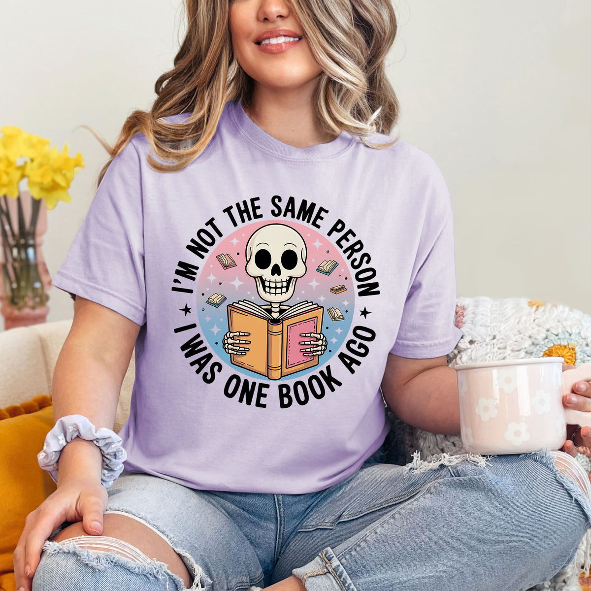 Garment-dyed Skeleton Book Shirt | | I'm Not The Same Person I Was One Book Ago | Book Lover Gift
