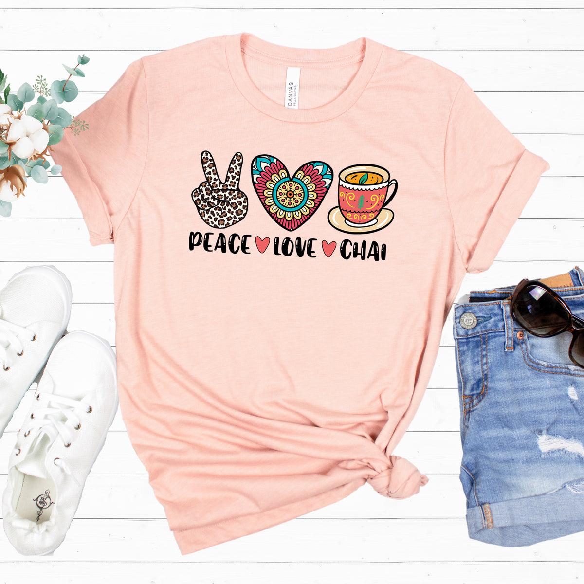 Peace Love Chai Tea Leopard Print Tea Shirt | Tea Lover Gift Indian Shirt | Unisex Jersey T-shirt
