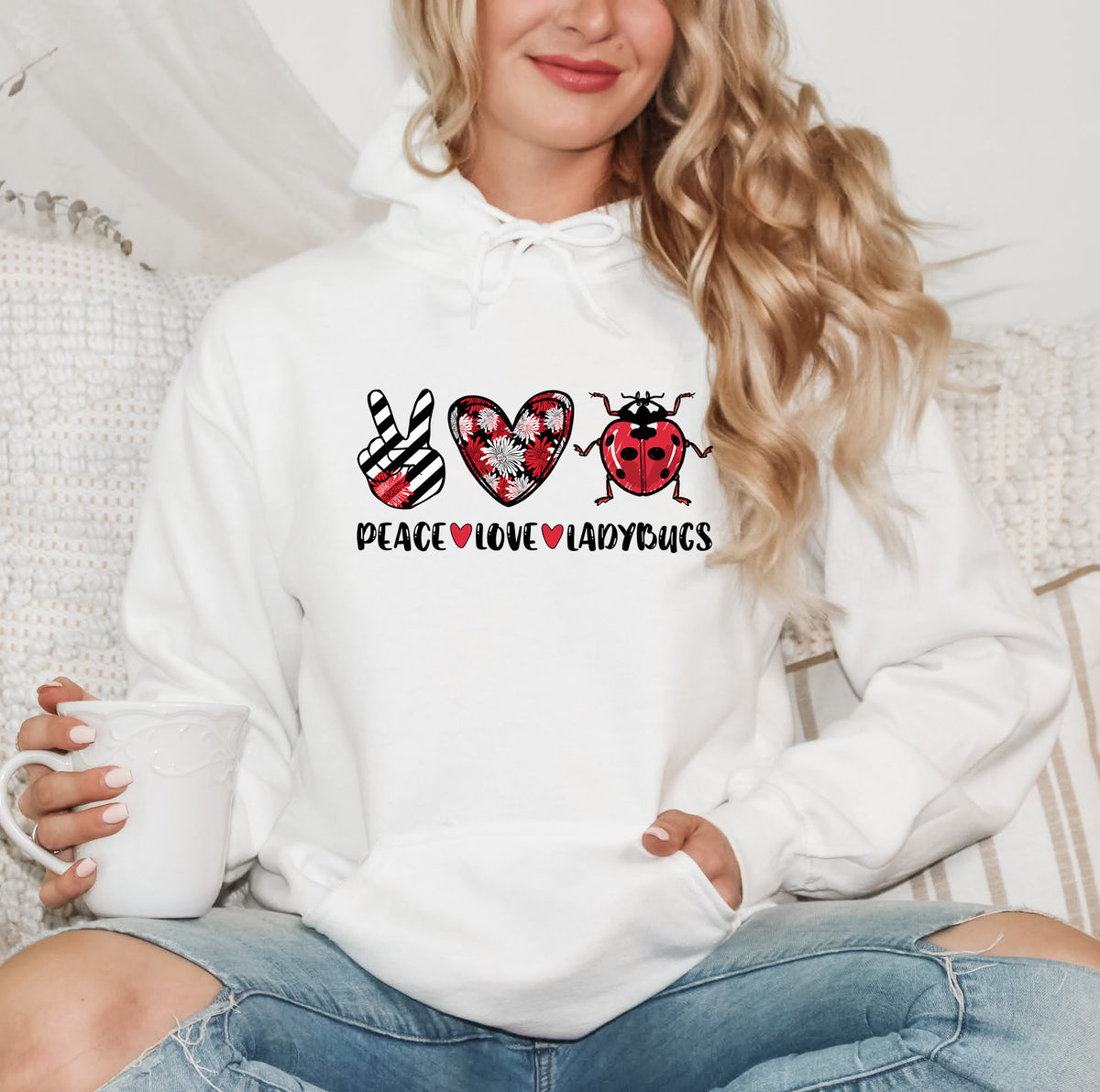 Peace Love Ladybug Gifts,  Insect Shirt, | White Hoodie