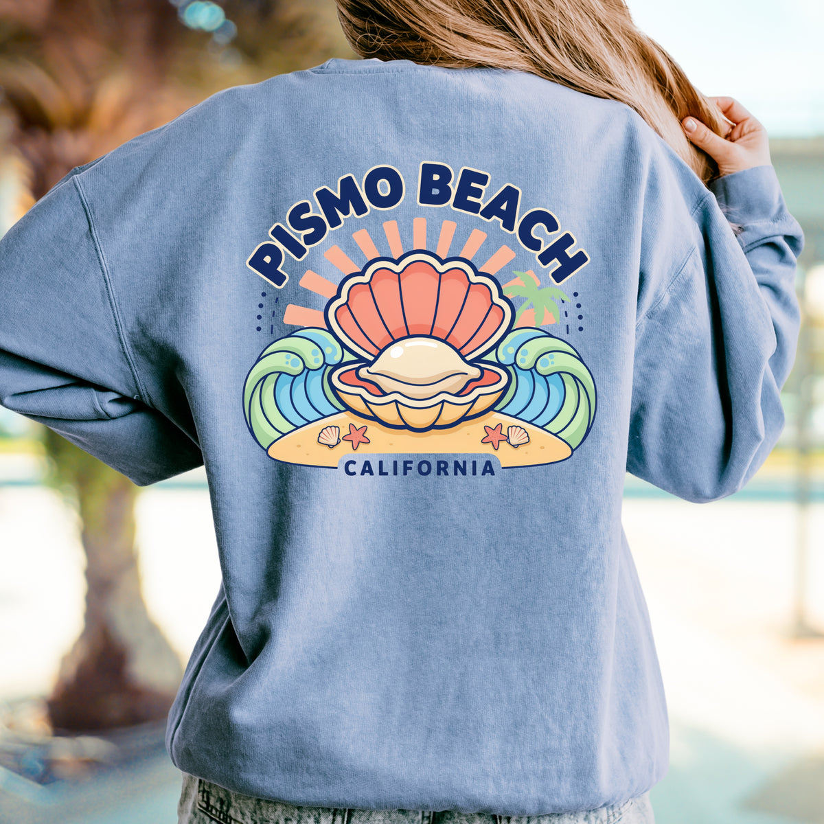 Pismo Beach California Clam Shirt | Denim Blue Garment Dyed Sweatshirt