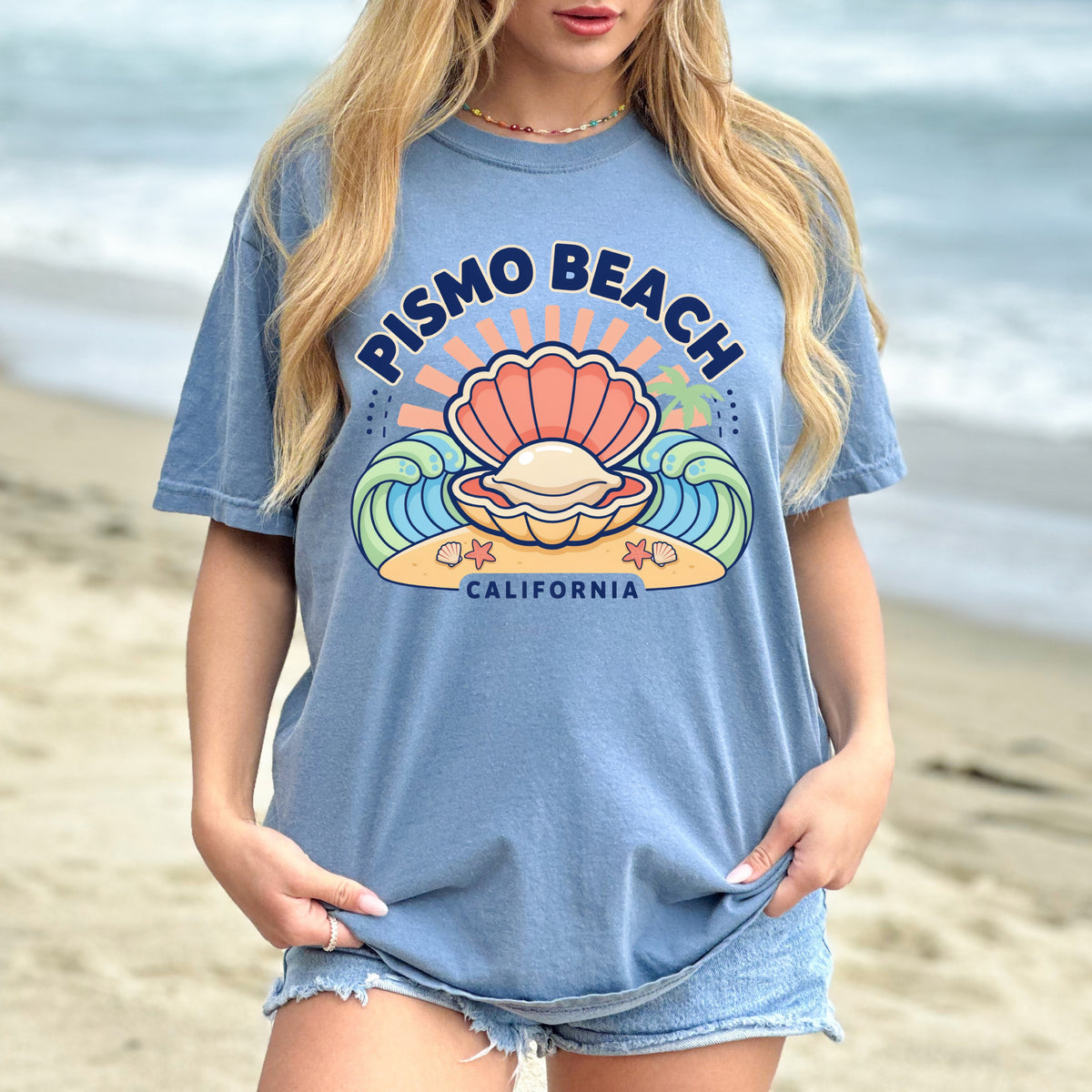 Pismo Beach California Clam Shirt | Blue Jean Garment Dyed T-shirt