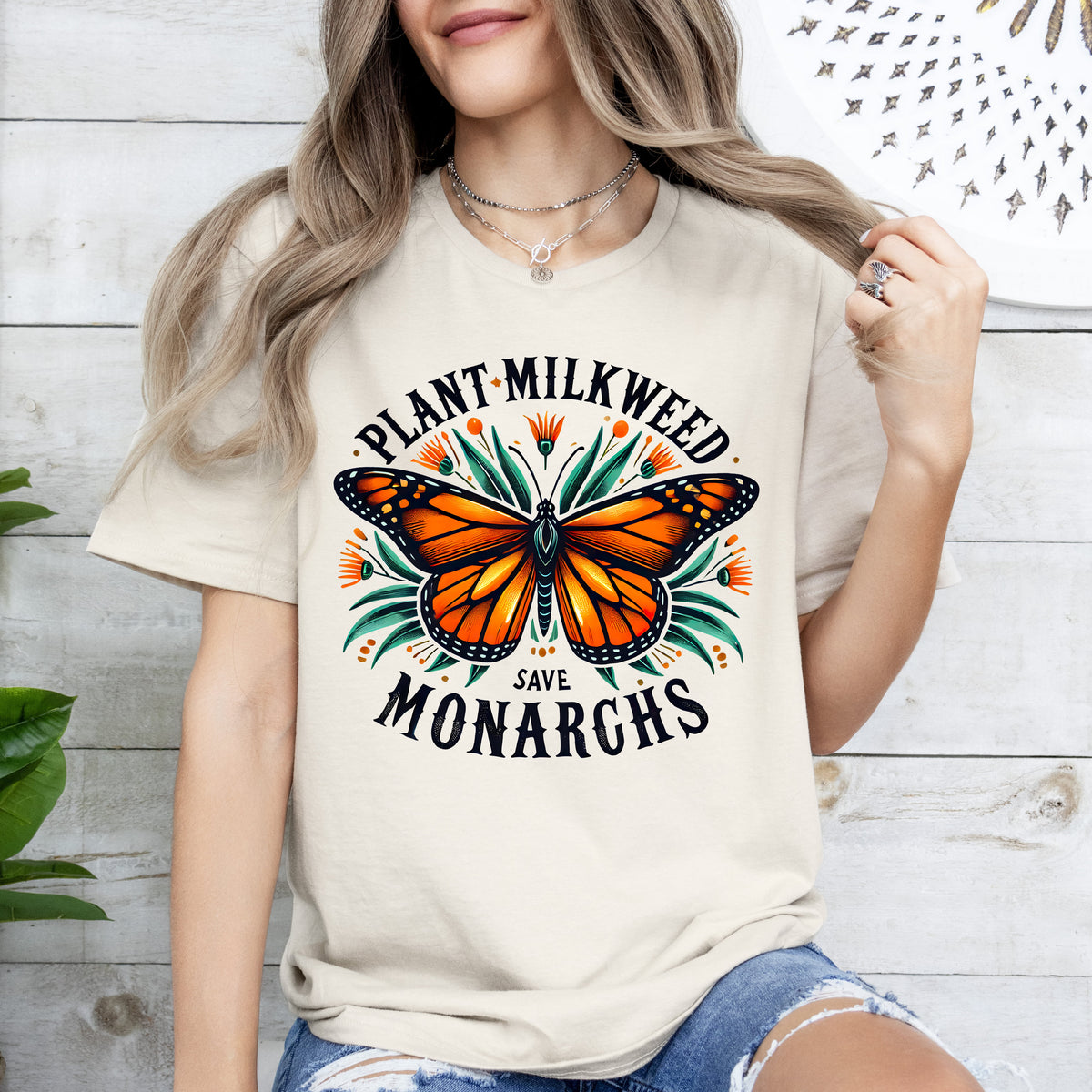 Plant Milkweed Save Monarchs Butterfly Shirt | Sand Unisex Jersey T-shirt