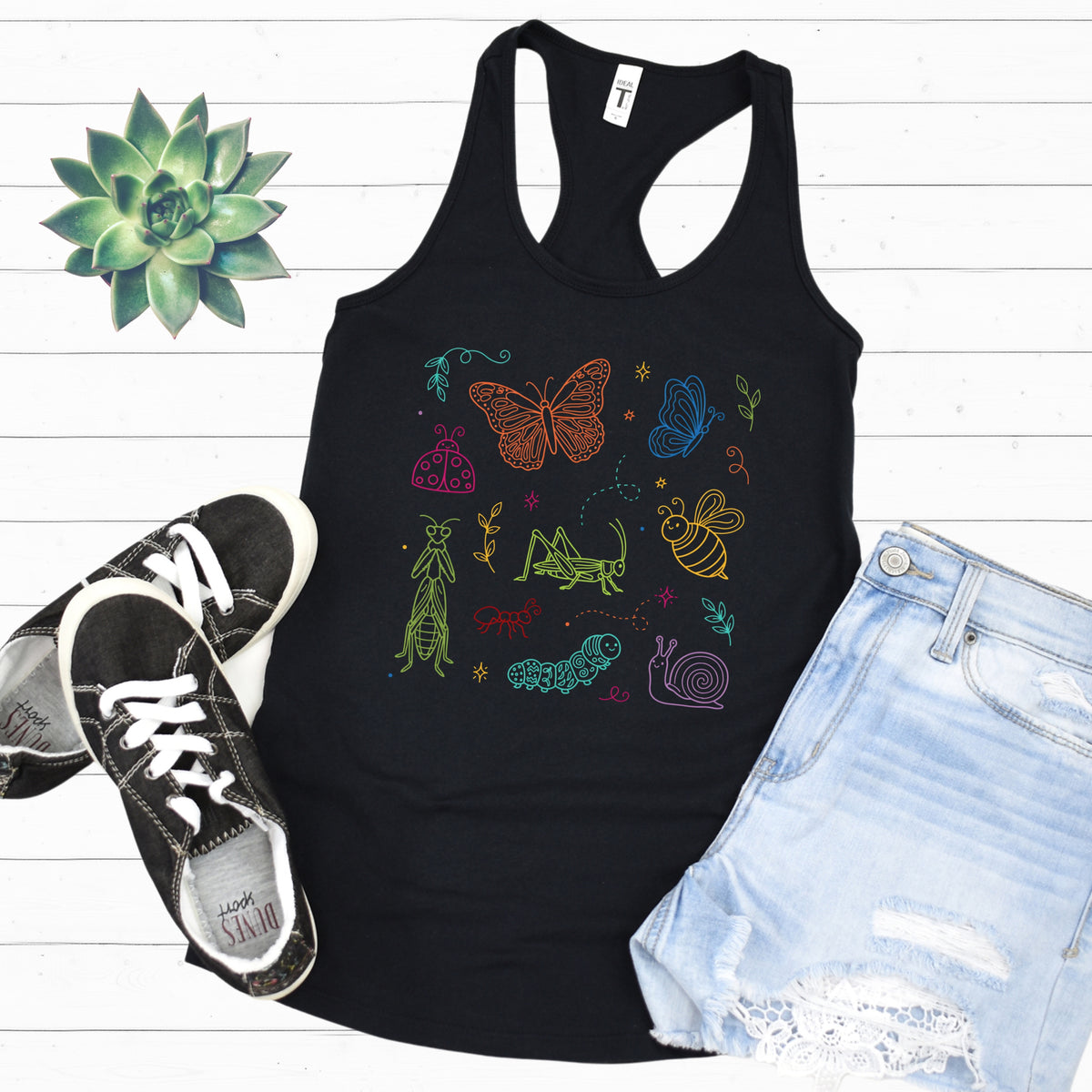 Pollinator Parade Gardening Shirt | Bug Lover Gift | Butterflies Bugs Tee | Women's Ideal Racerback Tank Top