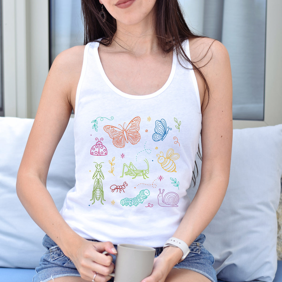 Pollinator Parade Gardening Shirt  | White Racerback Tank Top