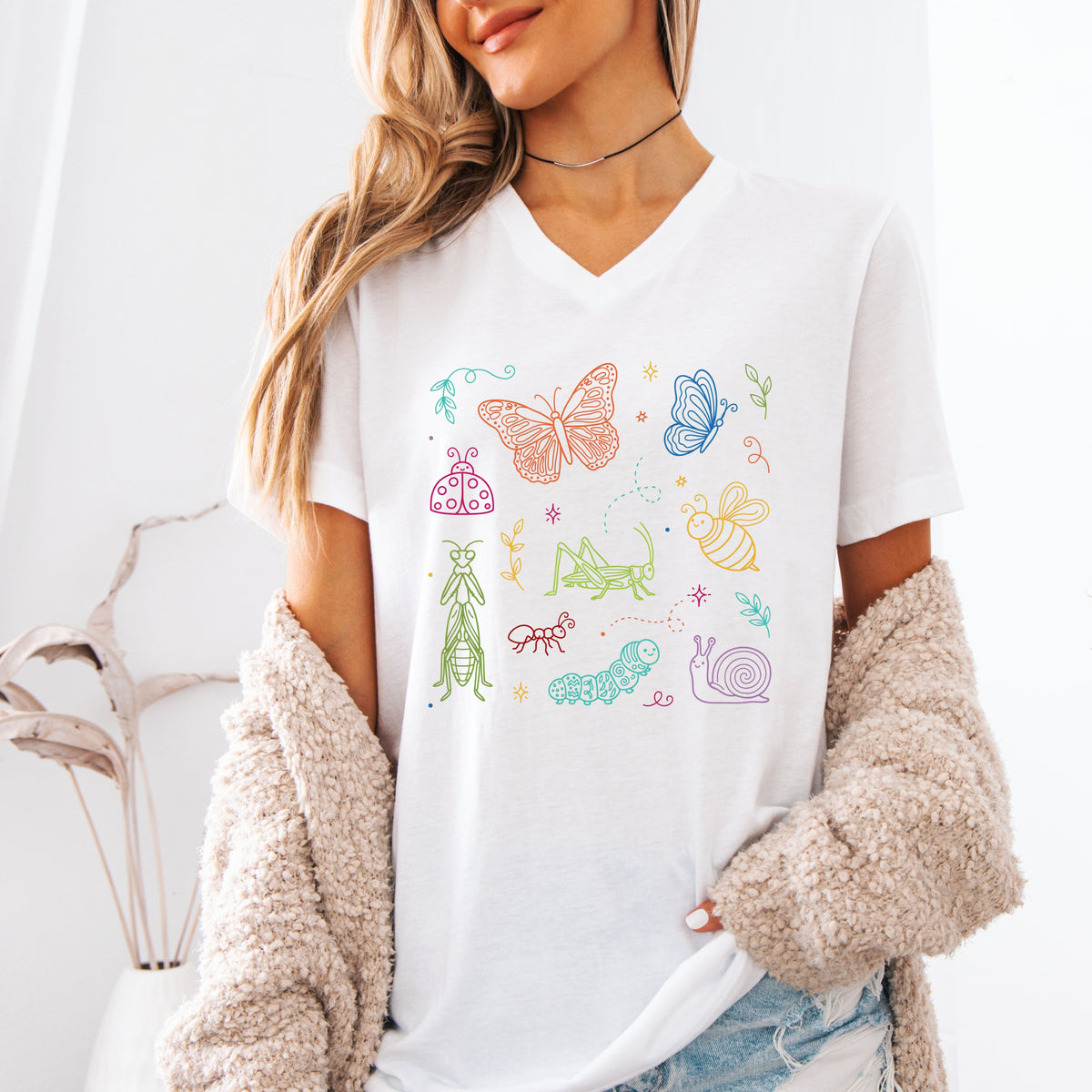 Pollinator Parade Gardening Shirt | Bug Lover Gift | Butterflies Bugs Tee | Unisex Jersey V-neck T-shirt