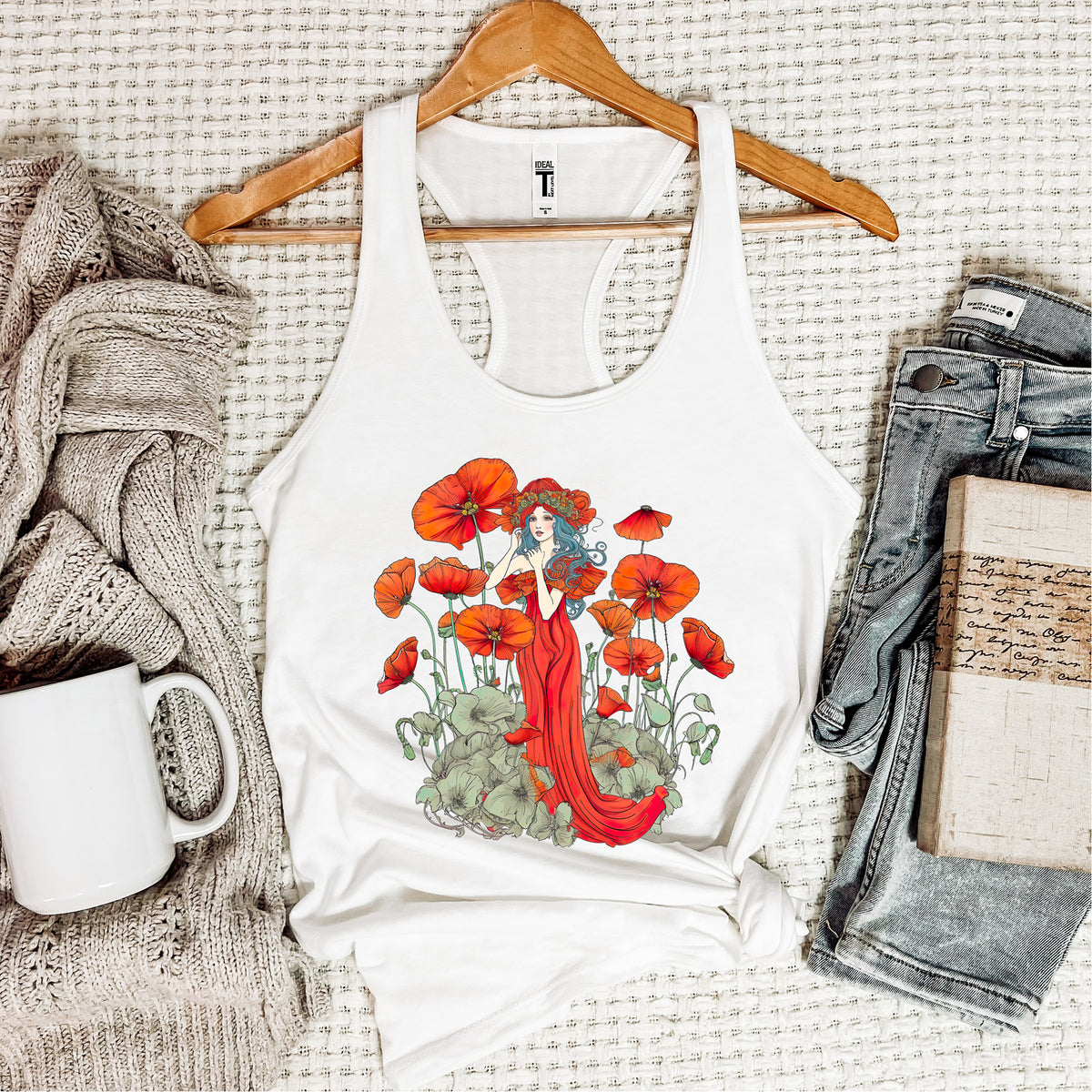 Cottagecore Poppy Flower shirt White Racerback Tank Top