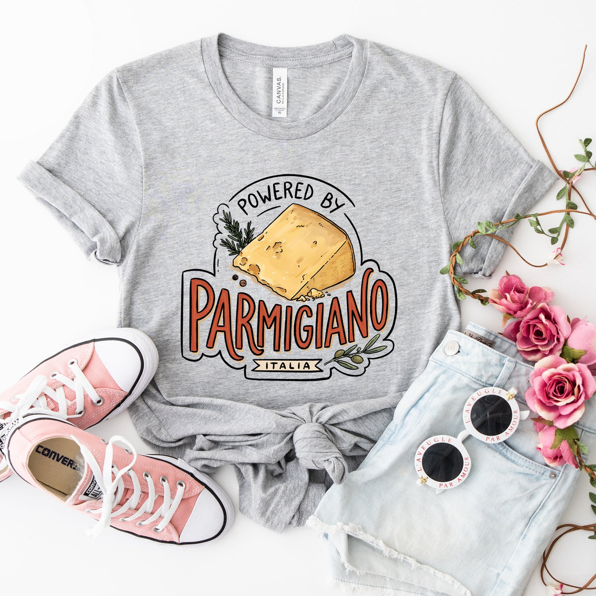 Powered by Parmigiano Italy Shirt | Funny Italian Cheese T-shirt | Italy Lover Gift Unisex Jersey Short Sleeve Tee