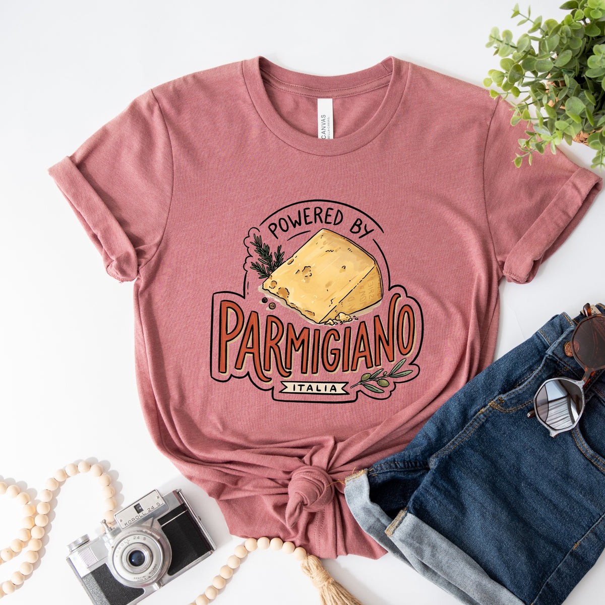 Powered by Parmigiano Italy Shirt | Funny Italian Cheese T-shirt | Italy Lover Gift Unisex Jersey Short Sleeve Tee