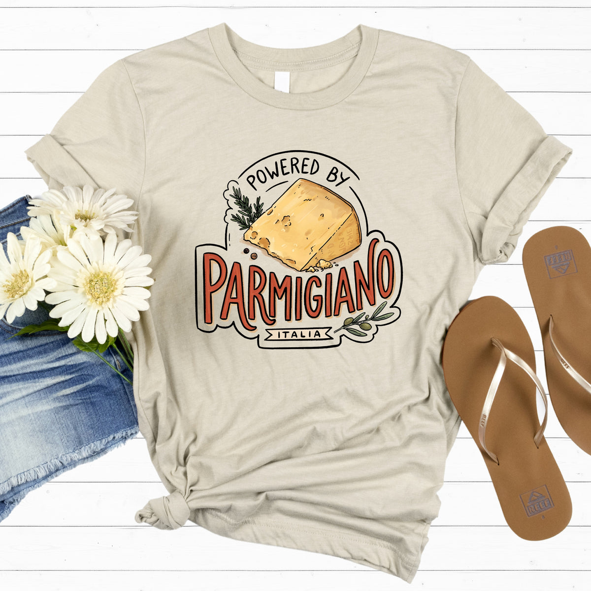 Powered by Parmigiano Italy Shirt | Funny Italian Cheese T-shirt | Italy Lover Gift Unisex Jersey Short Sleeve Tee