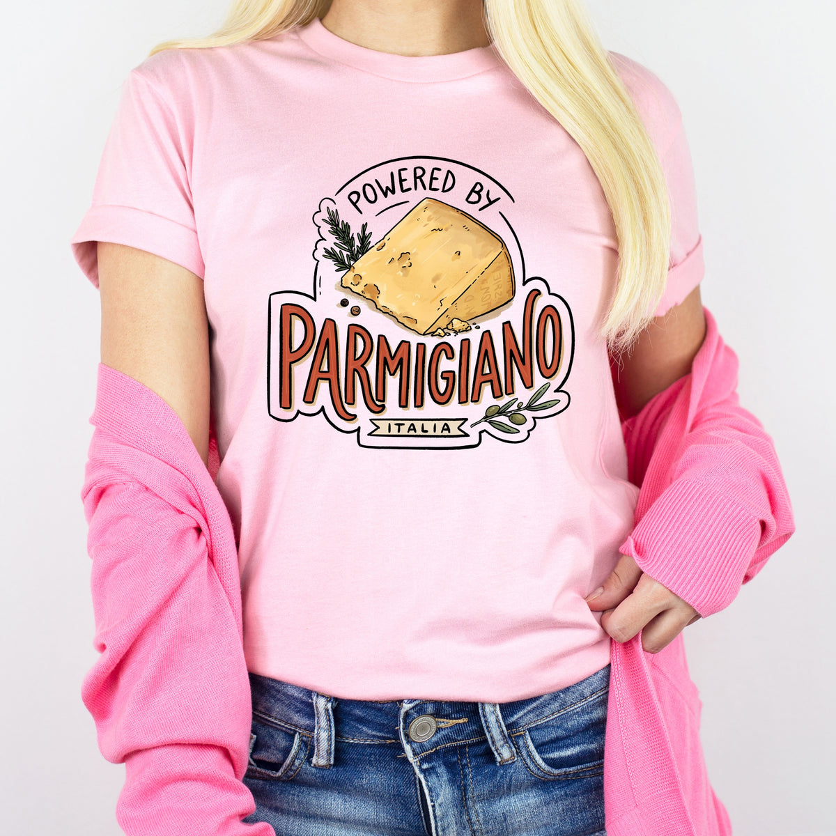 Powered by Parmigiano Italy Shirt | Pink Jersey Tshirt