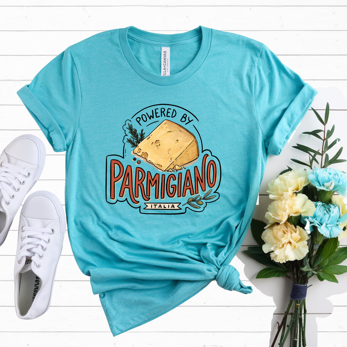 Powered by Parmigiano Italy Shirt | Funny Italian Cheese T-shirt | Italy Lover Gift Unisex Jersey Short Sleeve Tee
