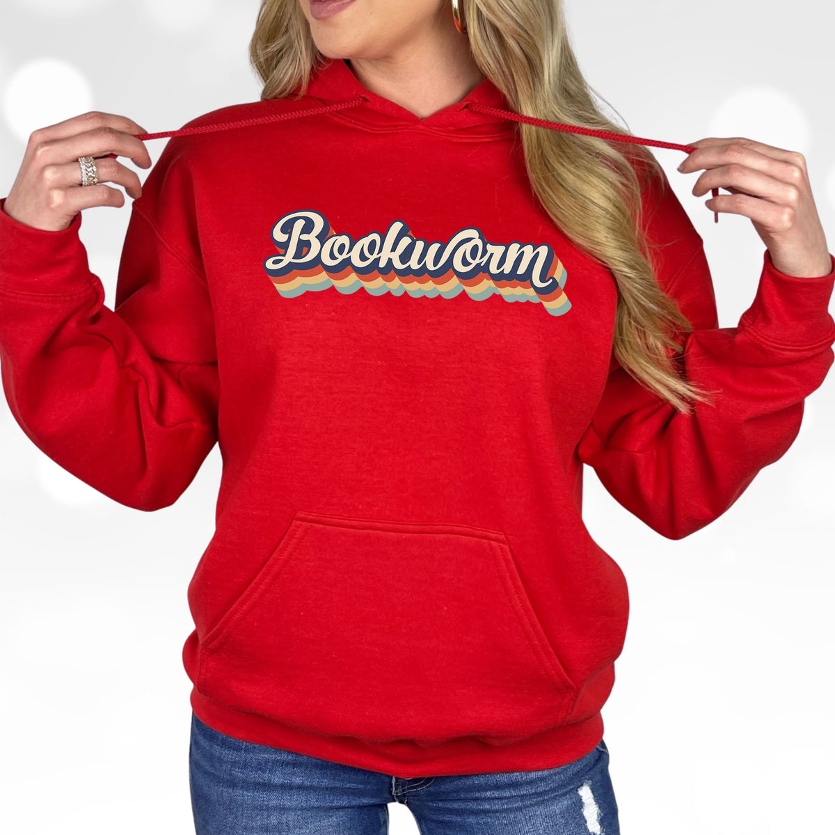Retro Bookworm Book Lover Shirt | Red Unisex Hoodie