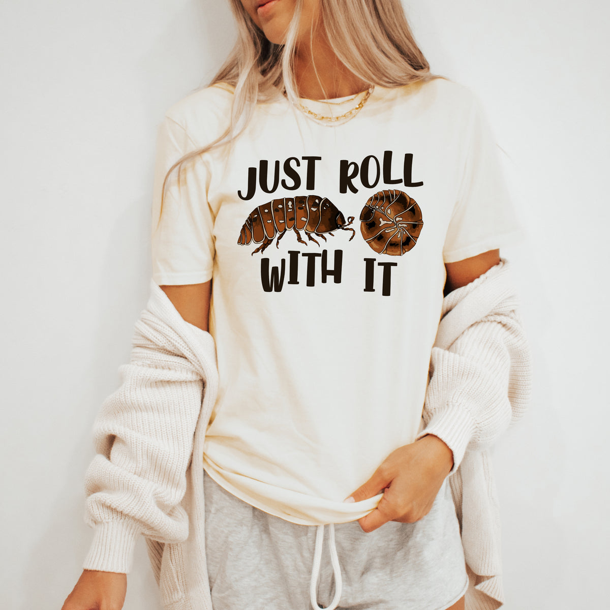 Just Roll With It Pill Bug Shirt | Funny Roly Poly Tee  | Nature Lover Gift | Science Teacher Soft Style T-shirt