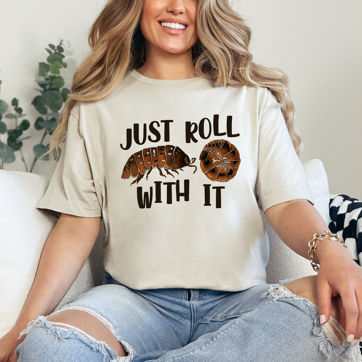 Just Roll With It Pill Bug Shirt | Funny Roly Poly Tee  | Nature Lover Gift | Science Teacher Soft Style T-shirt