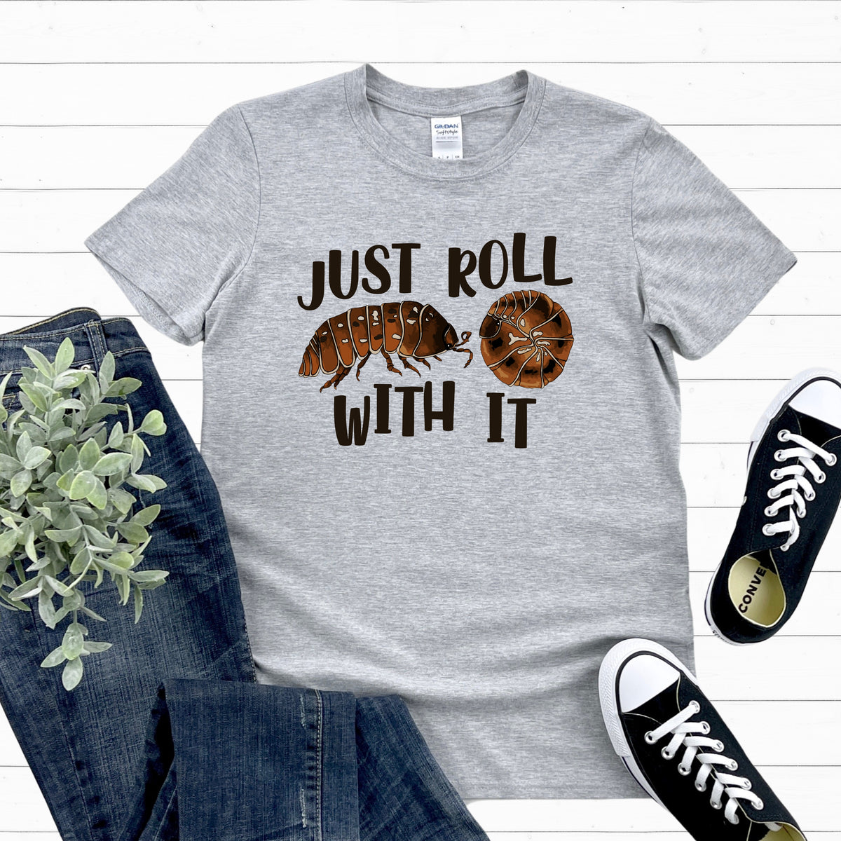 Just Roll With It Pill Bug Shirt | Funny Roly Poly Tee  | Nature Lover Gift | Science Teacher Soft Style T-shirt