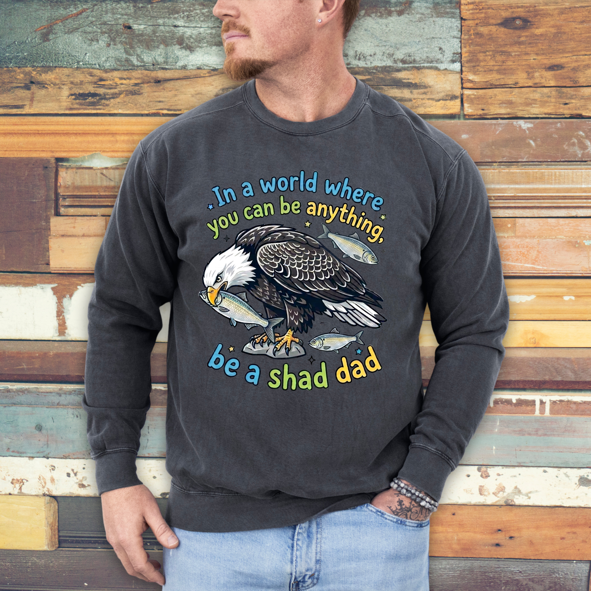 Big Bear Bald E agle Shadow “Shad Dad” Shirt| | Pepper Grey Garment-dyed Sweatshirt
