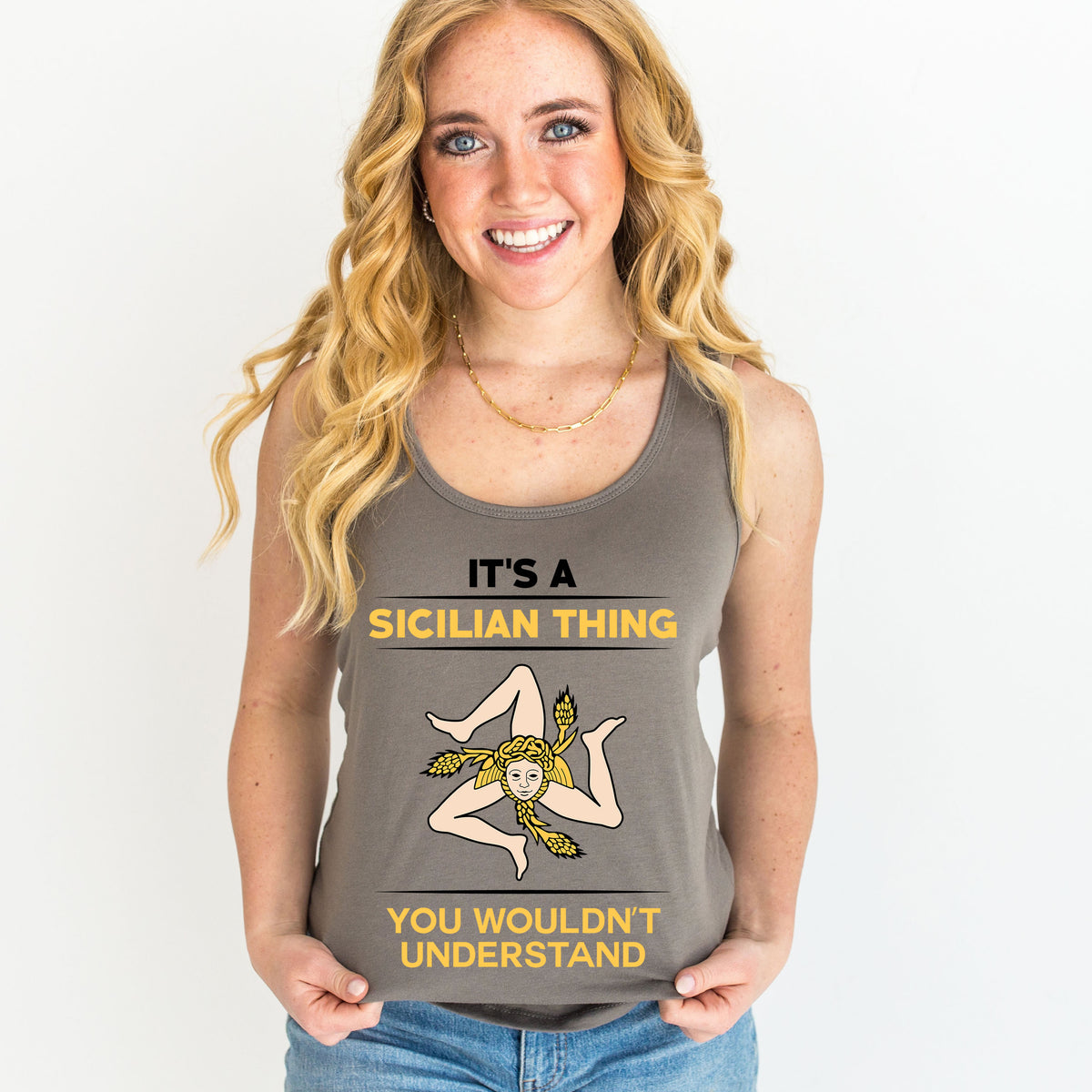 Sicily Italy Coat of Arms Shirts  | Soft Grey Women's Racerback Tank Top