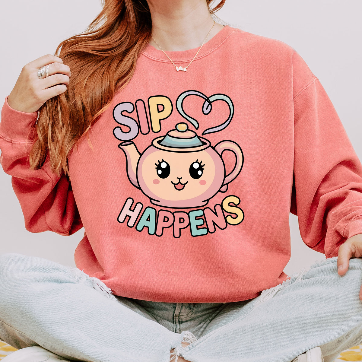 Sip Happens Karaii Tea Sweatshirt | Terracotta Comfort Colors Sweatshirt