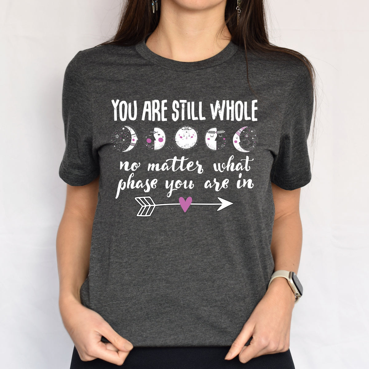 Still Whole Moon Phases Aesthetic Shirt | Dark Grey Heather Tshirt