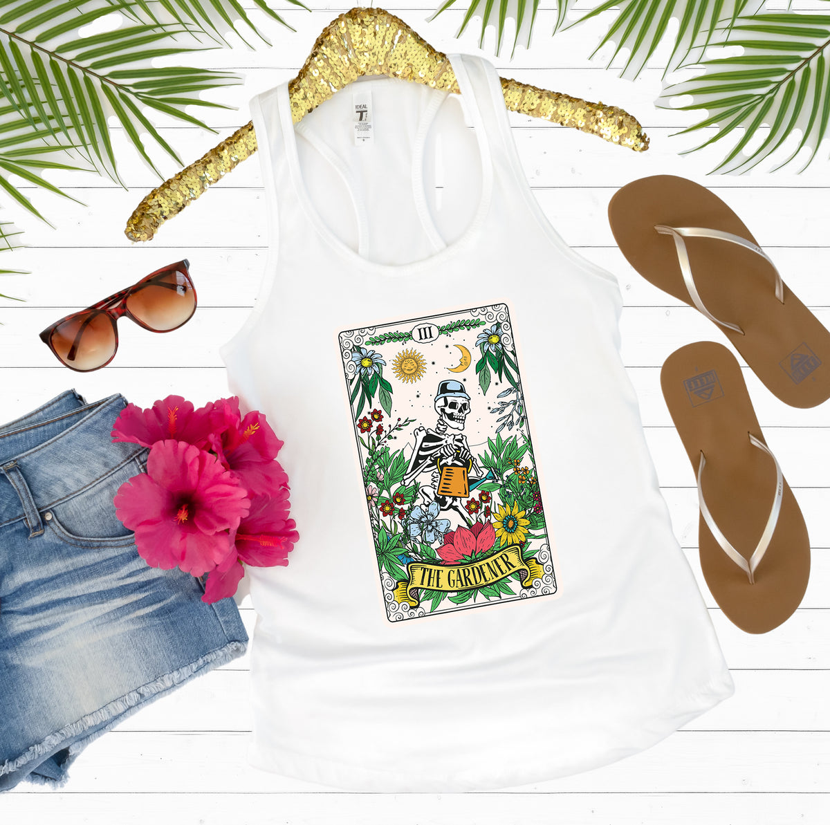 The Gardener Tarot Card Gardening Shirt | White Racerback Tank Top