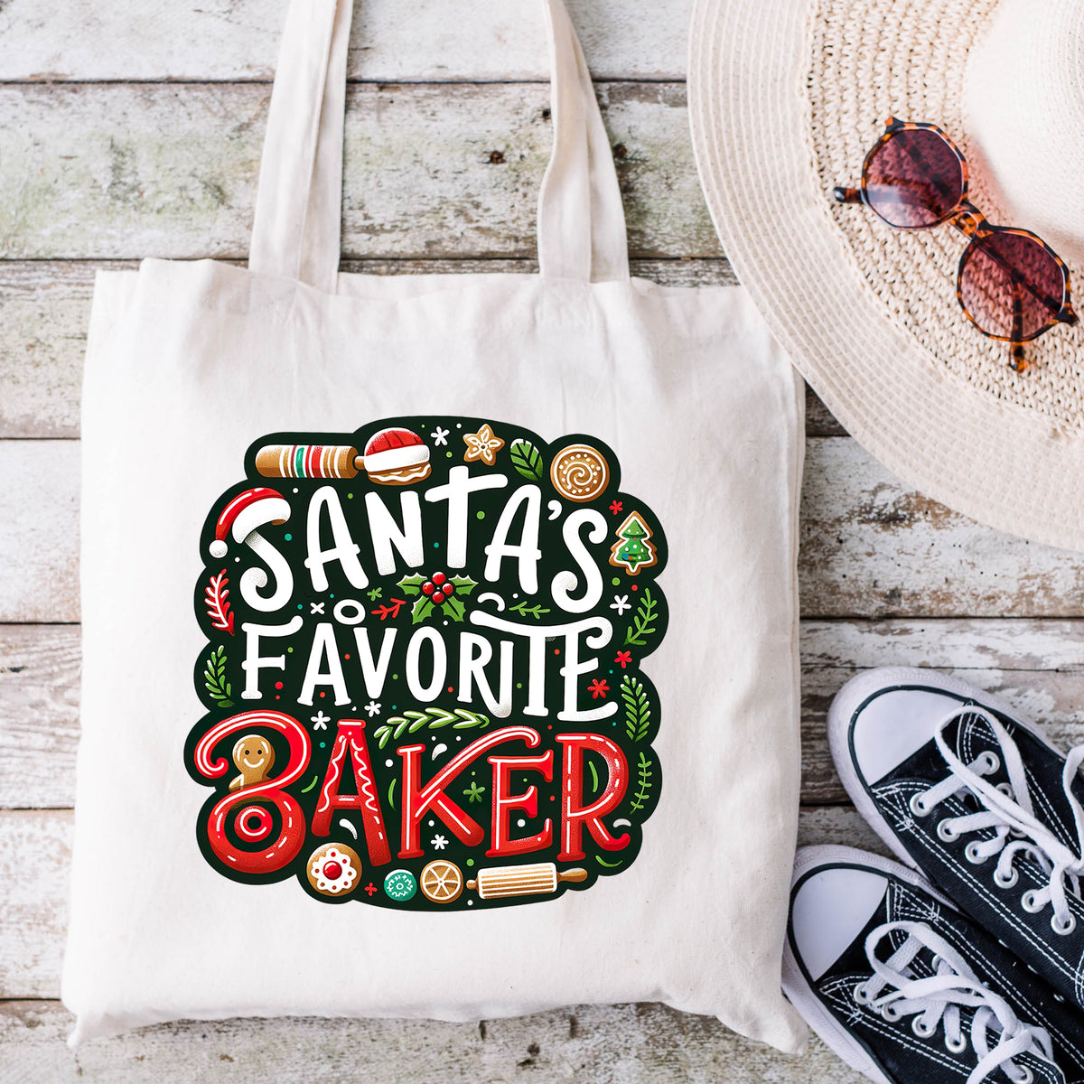 Santa's Favorite Baker Christmas Baking Tote 