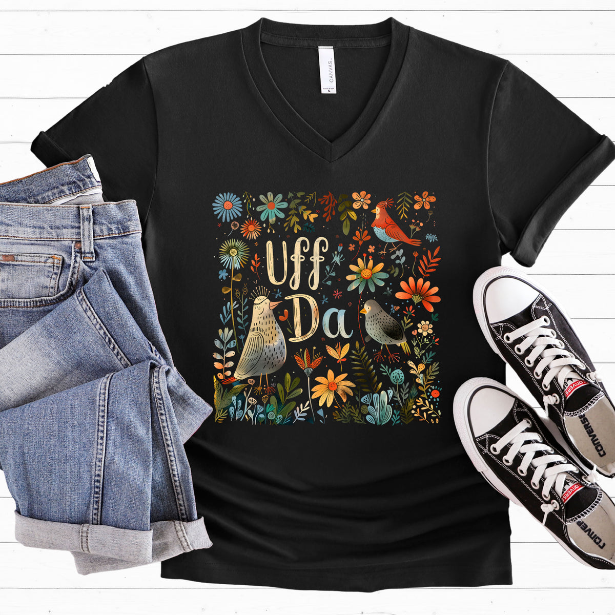 Uff Da Scandi V-neck TShirt | Black V-neck T-shirt